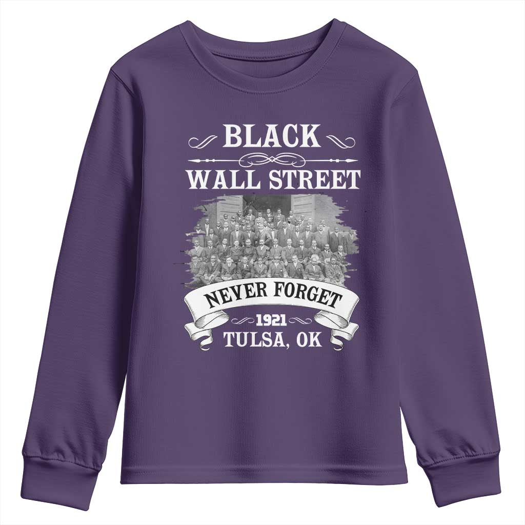 Never Forget Black Wall Street 1921 Youth Sweatshirt Tulsa Oklahoma Black History Month TS11 Purple Print Your Wear