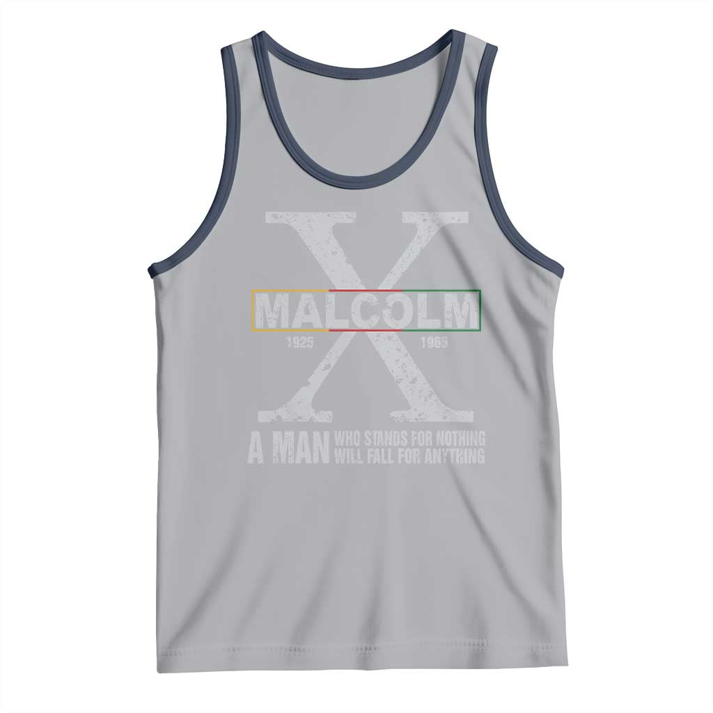 Malcolm X A Man Who Stands For Nothing Will Fall For Anything Tank Top Black History Month TS11 Athletic Heather Navy Print Your Wear