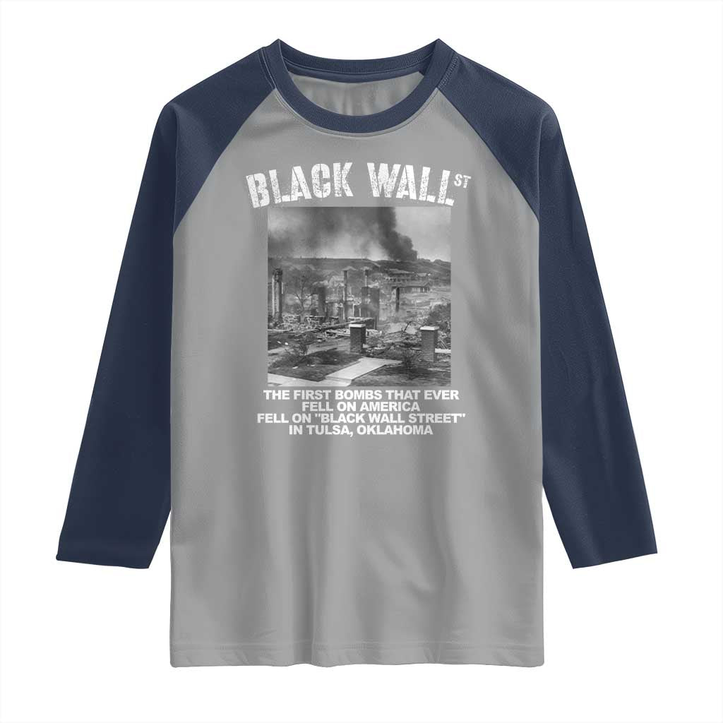 Black Wall Street First Bombs Raglan Shirt Tulsa Oklahoma Black History Month TS11 Sport Gray Navy Print Your Wear