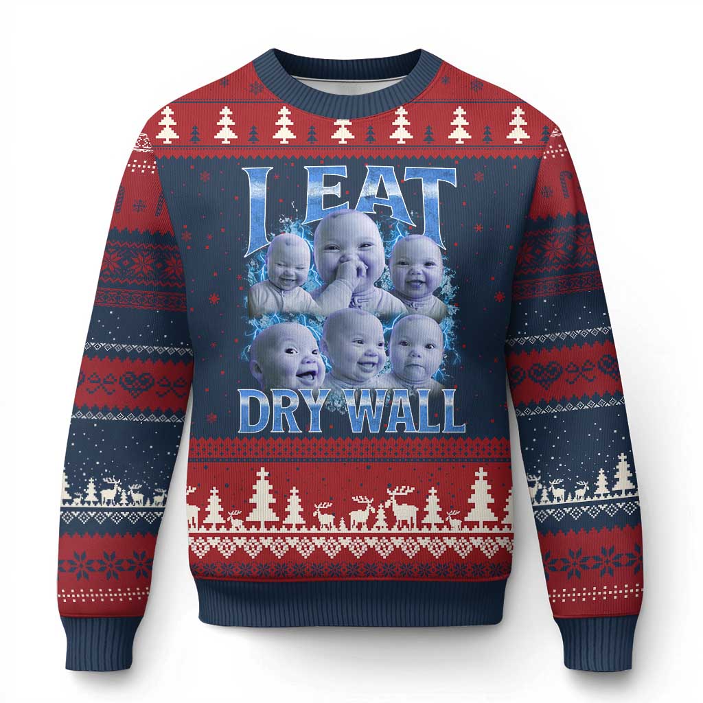 Funny AI Baby Meme Laughing Ugly Christmas Sweater I Eat Dry Wall Baby Brainrot TS11 Navy Red Print Your Wear