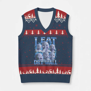 Funny AI Baby Meme Laughing V-Neck Knit Sweater Vest I Eat Dry Wall Baby Brainrot TS11 Navy Red Print Your Wear