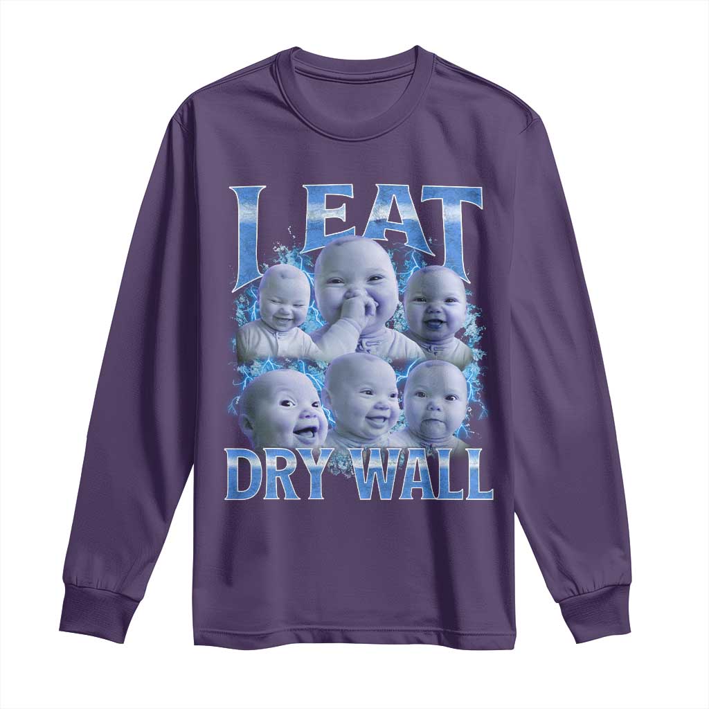 Funny AI Baby Meme Laughing Long Sleeve Shirt I Eat Dry Wall Baby Brainrot TS11 Purple Print Your Wear