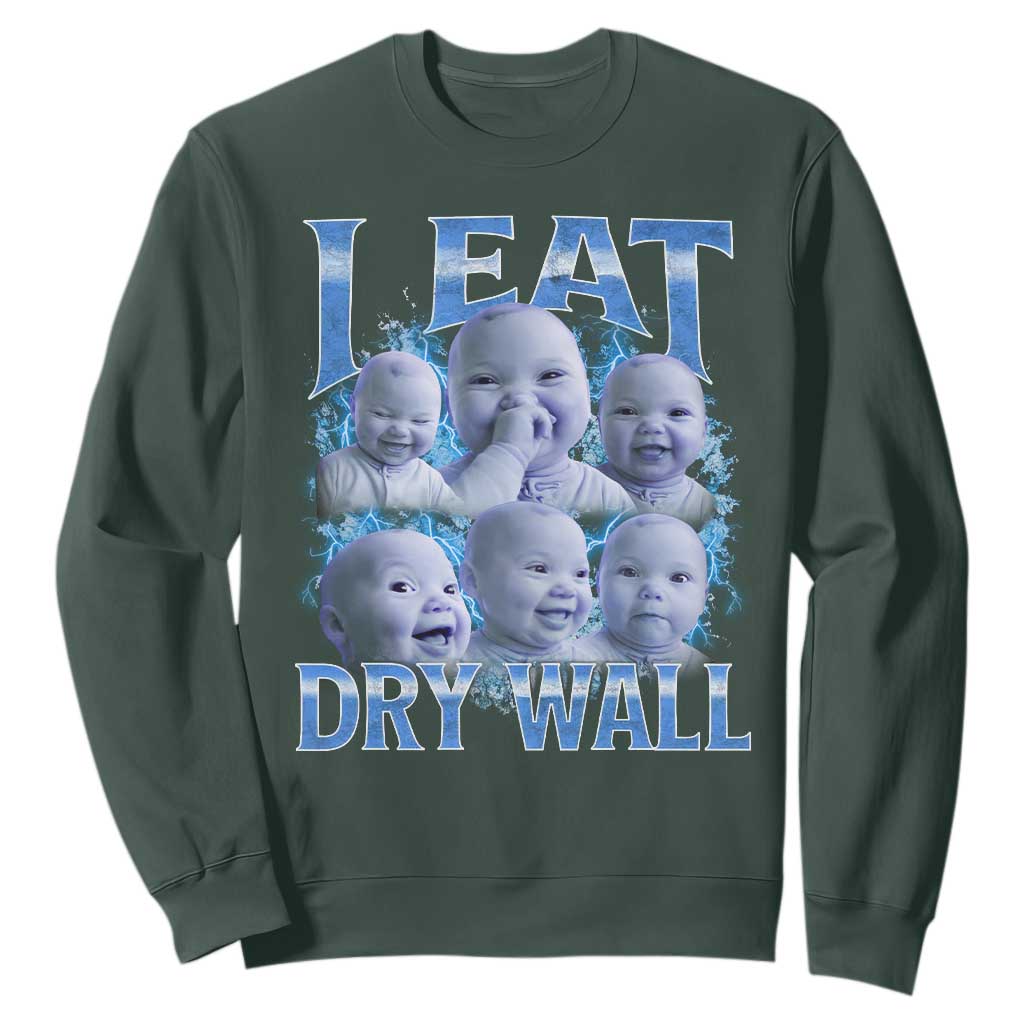 Funny AI Baby Meme Laughing Sweatshirt I Eat Dry Wall Baby Brainrot TS11 Dark Forest Green Print Your Wear