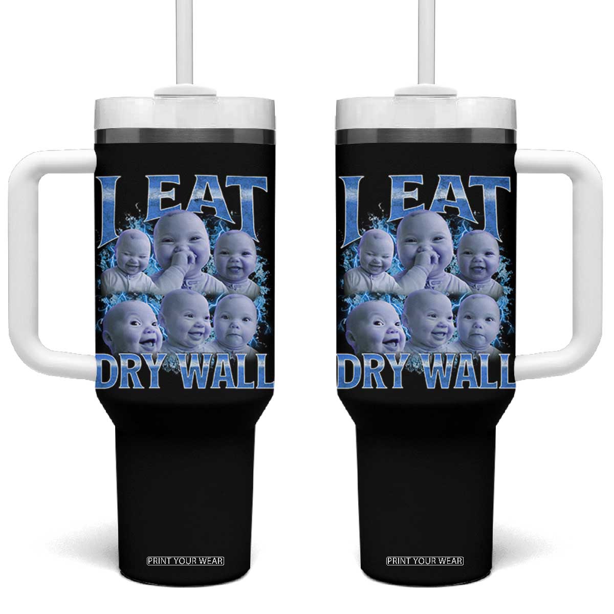Funny AI Baby Meme Laughing Tumbler With Handle I Eat Dry Wall Baby Brainrot TS11 One Size: 40 oz Black Print Your Wear