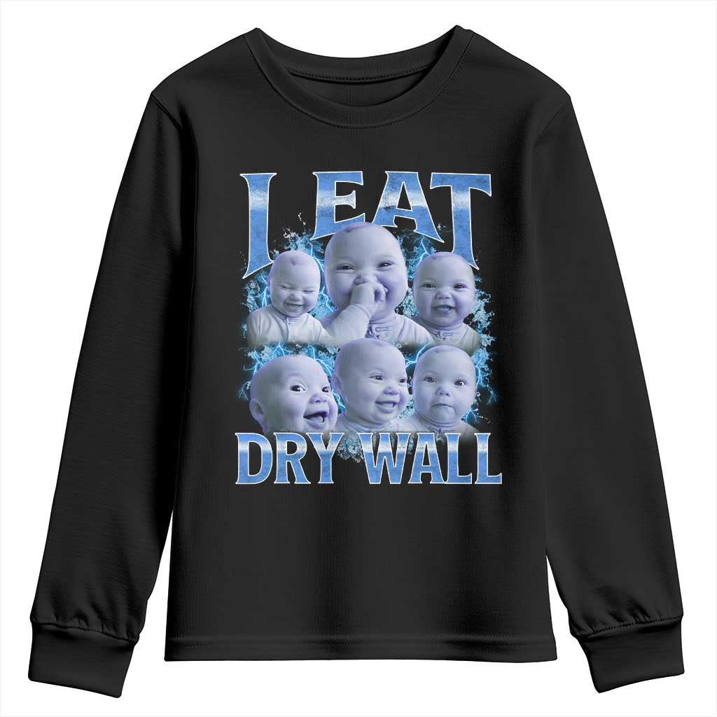 Funny AI Baby Meme Laughing Youth Sweatshirt I Eat Dry Wall Baby Brainrot TS11 Black Print Your Wear
