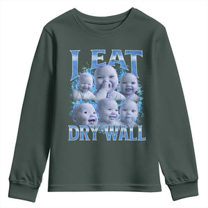 Funny AI Baby Meme Laughing Youth Sweatshirt I Eat Dry Wall Baby Brainrot TS11 Dark Forest Green Print Your Wear