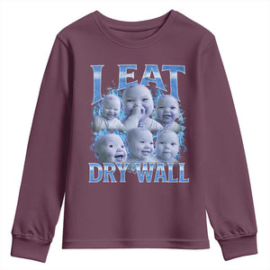 Funny AI Baby Meme Laughing Youth Sweatshirt I Eat Dry Wall Baby Brainrot TS11 Maroon Print Your Wear