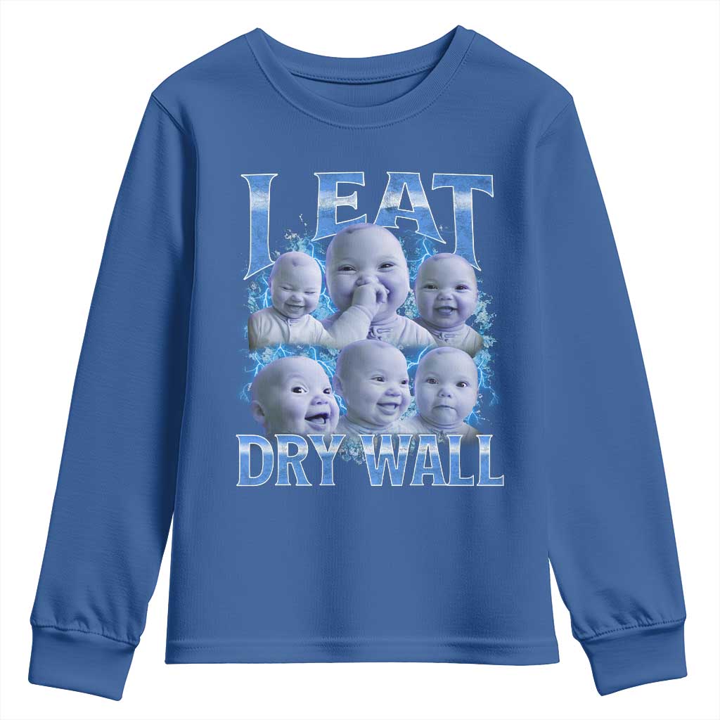 Funny AI Baby Meme Laughing Youth Sweatshirt I Eat Dry Wall Baby Brainrot TS11 Royal Blue Print Your Wear