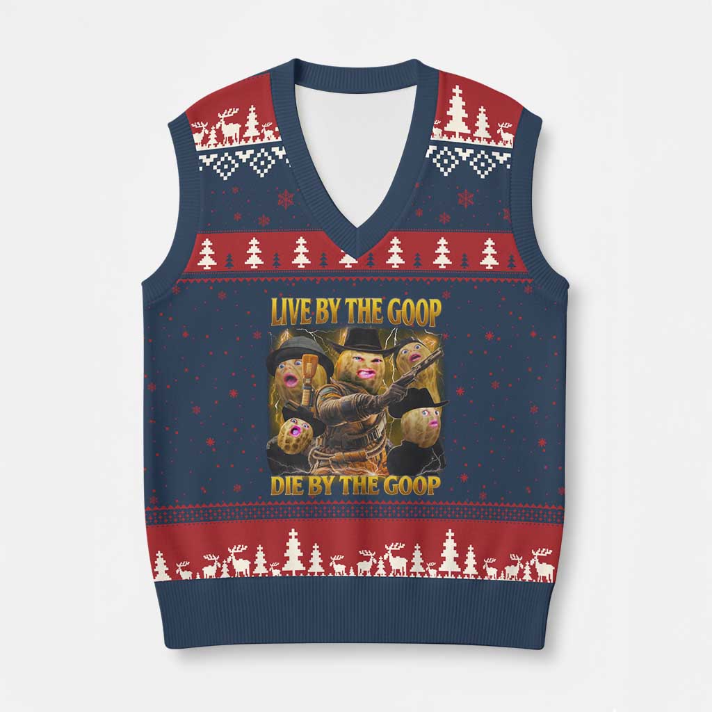 Funny Live By The Goop Die By The Goop V-Neck Knit Sweater Vest TS11 Navy Red Print Your Wear