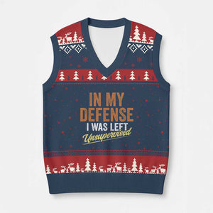Funny In My Defense I Was Left Unsupervised V-Neck Knit Sweater Vest Retro Vintage Sarcastic Joke TS11 Navy Red Print Your Wear