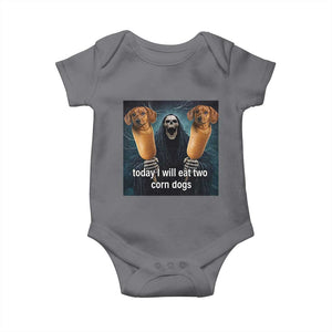 Today I Will Eat Two Corn Dogs Skeleton Meme Baby Onesie TS11 Charcoal Print Your Wear