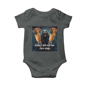 Today I Will Eat Two Corn Dogs Skeleton Meme Baby Onesie TS11 Dark Heather Print Your Wear