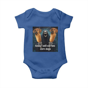 Today I Will Eat Two Corn Dogs Skeleton Meme Baby Onesie TS11 Royal Blue Print Your Wear