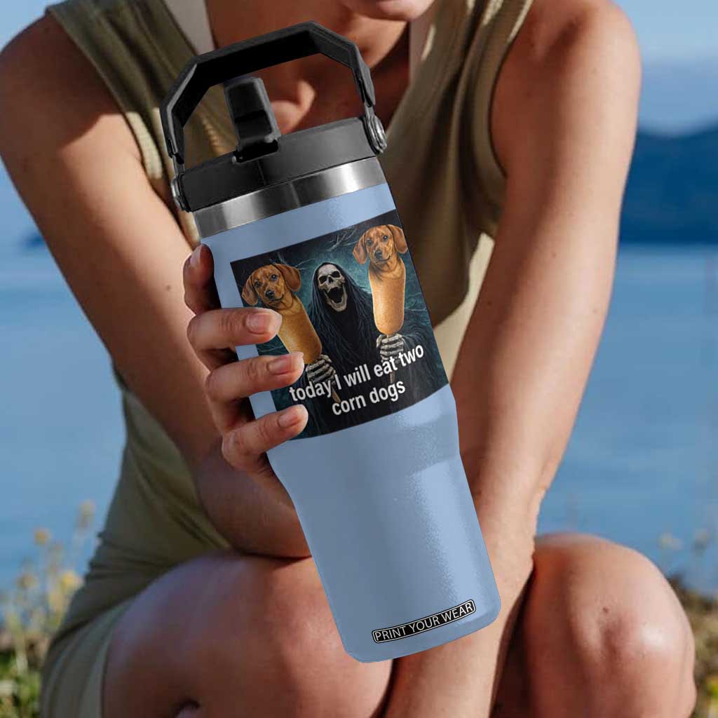 Today I Will Eat Two Corn Dogs Skeleton Meme Flip Straw Tumbler TS11 One Size: 30 oz Light Blue Print Your Wear