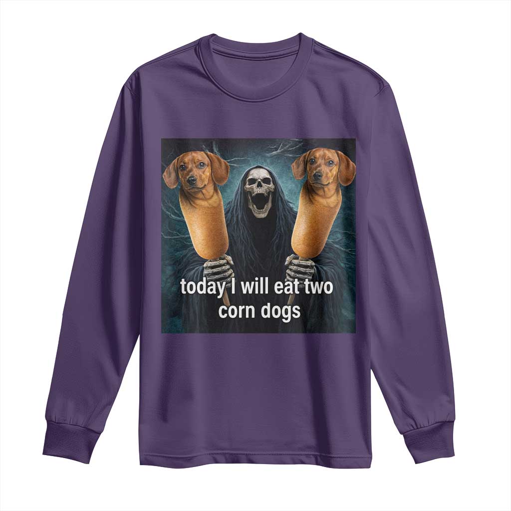 Today I Will Eat Two Corn Dogs Skeleton Meme Long Sleeve Shirt TS11 Purple Print Your Wear