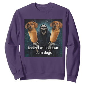 Today I Will Eat Two Corn Dogs Skeleton Meme Sweatshirt TS11 Purple Print Your Wear