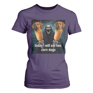 Today I Will Eat Two Corn Dogs Skeleton Meme T Shirt For Women TS11 Purple Print Your Wear