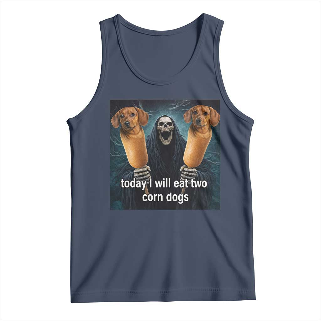 Today I Will Eat Two Corn Dogs Skeleton Meme Tank Top TS11 Navy Print Your Wear