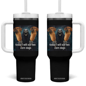 Today I Will Eat Two Corn Dogs Skeleton Meme Tumbler With Handle TS11 One Size: 40 oz Black Print Your Wear