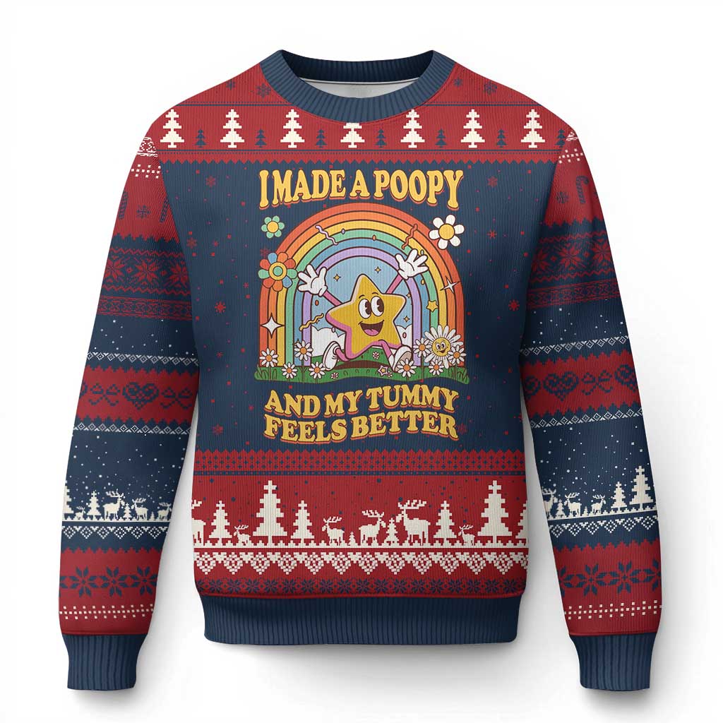 I Made A Poopy And My Tummy Feels Better Ugly Christmas Sweater Funny Inappropriate Vacation Swap Adult TS11 Navy Red Print Your Wear