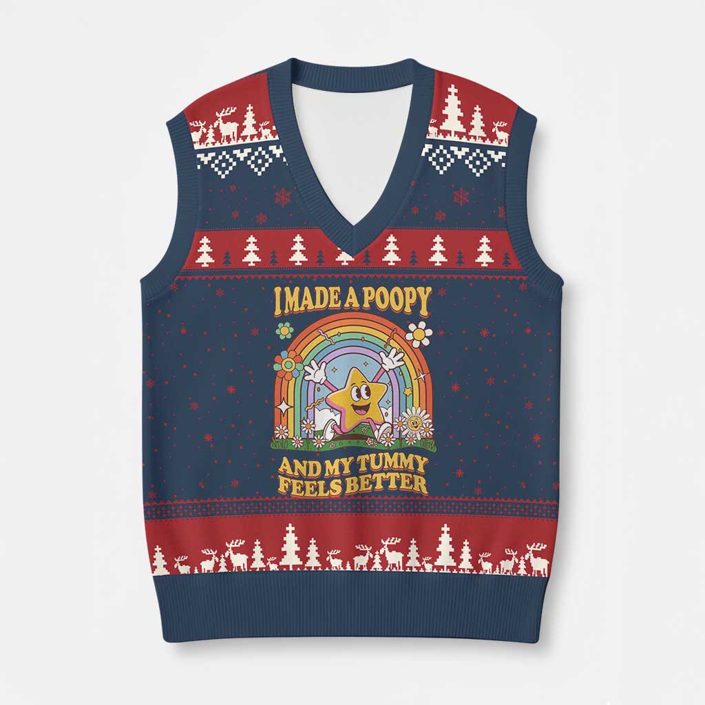 I Made A Poopy And My Tummy Feels Better V-Neck Knit Sweater Vest Funny Inappropriate Vacation Swap Adult TS11 Navy Red Print Your Wear
