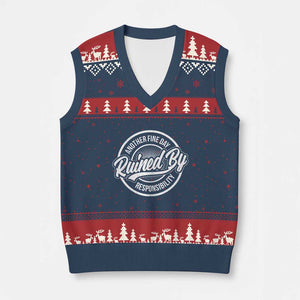 Another Fine Day Ruined By Responsibility V-Neck Knit Sweater Vest Funny Adulting TS11 Navy Red Print Your Wear