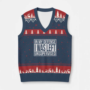 Funny In My Defense I Was Left Unsupervised V-Neck Knit Sweater Vest TS11 Navy Red Print Your Wear
