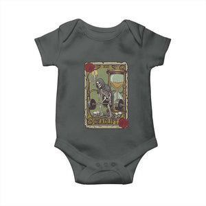 Funny Tarot Card Deadlifts Gym Workout Skeleton Baby Onesie TS11 Dark Heather Print Your Wear