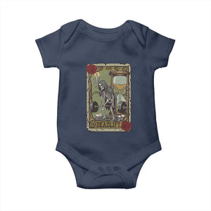 Funny Tarot Card Deadlifts Gym Workout Skeleton Baby Onesie TS11 Navy Print Your Wear