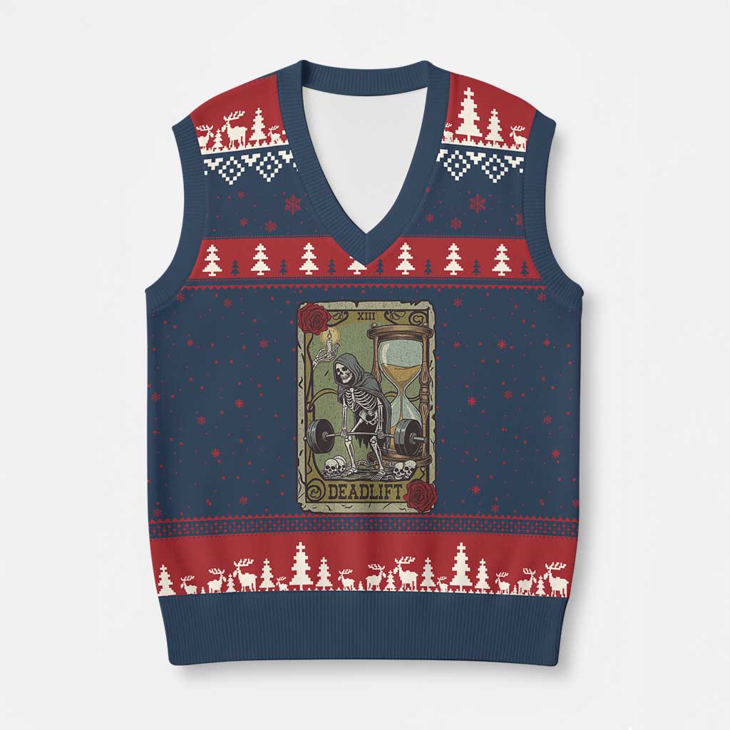 Funny Tarot Card Deadlifts Gym Workout Skeleton V-Neck Knit Sweater Vest TS11 Navy Red Print Your Wear