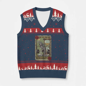 Funny Tarot Card Deadlifts Gym Workout Skeleton V-Neck Knit Sweater Vest TS11 Navy Red Print Your Wear