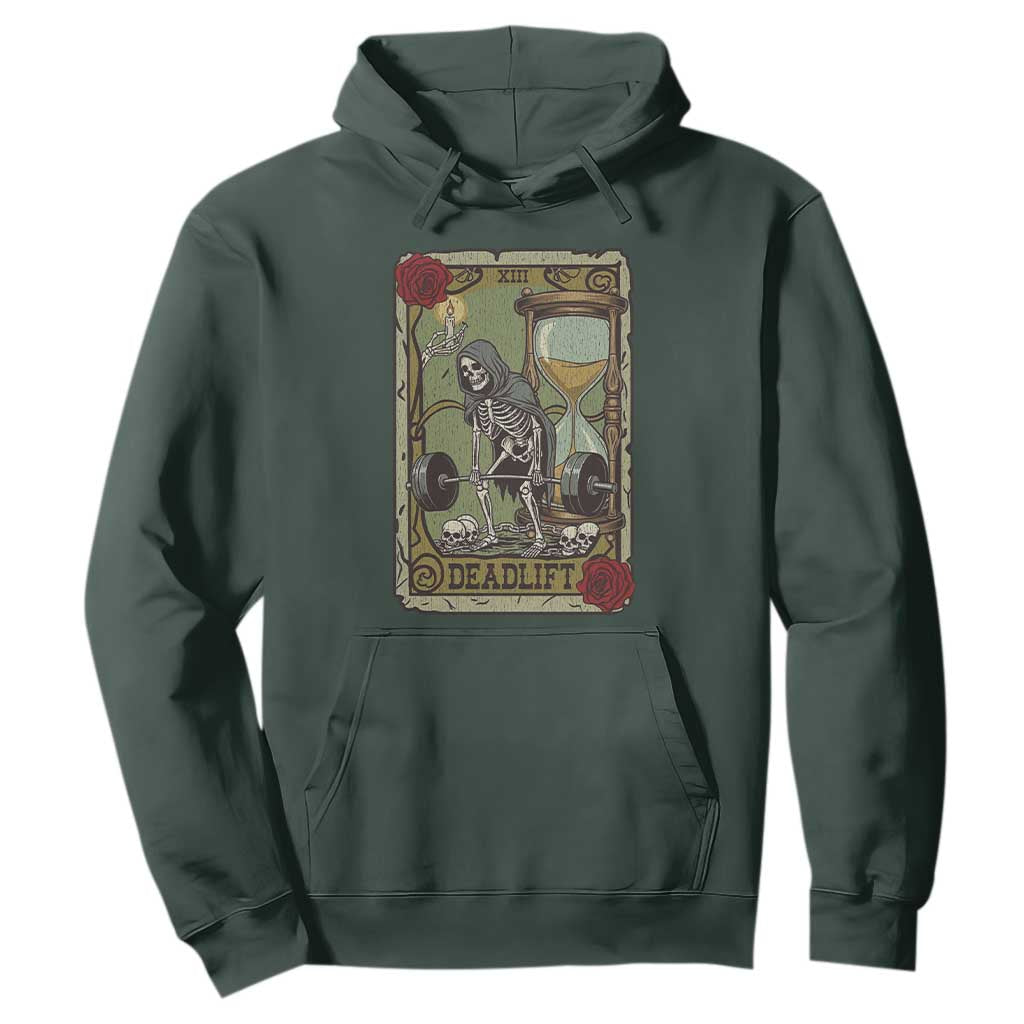 Funny Tarot Card Deadlifts Gym Workout Skeleton Hoodie TS11 Dark Forest Green Print Your Wear