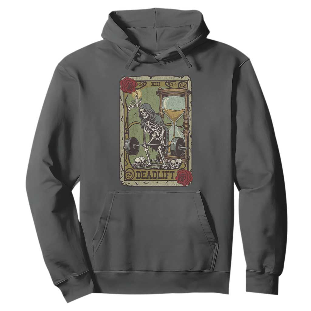 Funny Tarot Card Deadlifts Gym Workout Skeleton Hoodie TS11 Dark Heather Print Your Wear