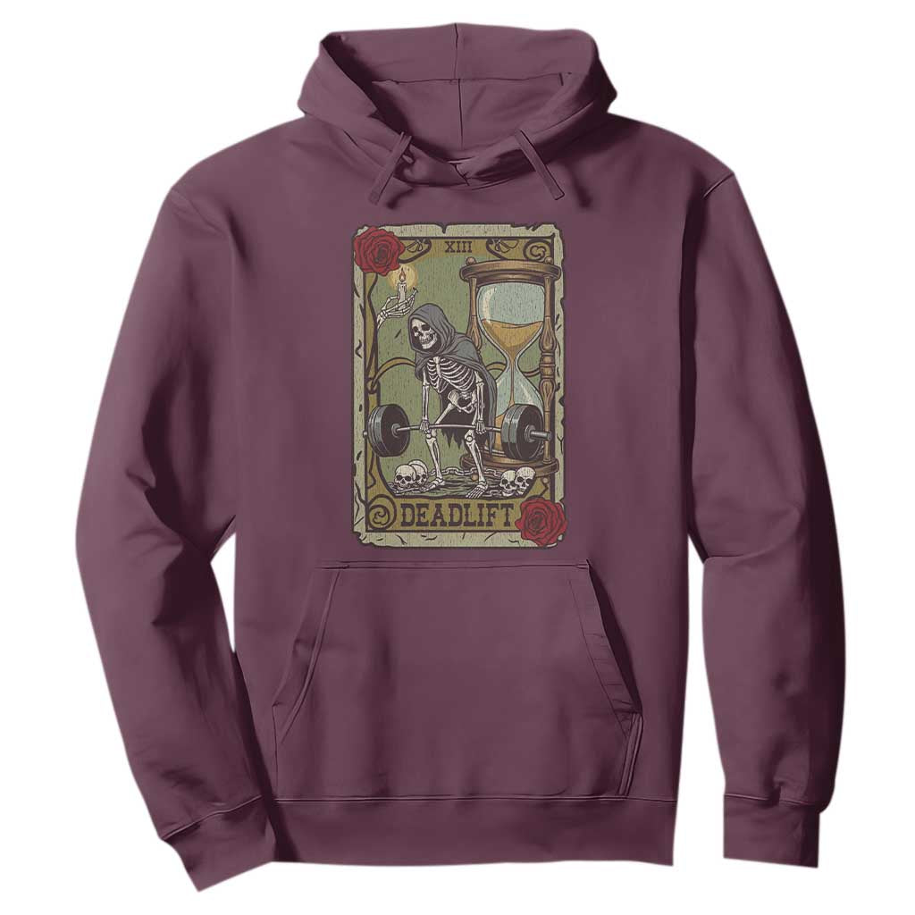 Funny Tarot Card Deadlifts Gym Workout Skeleton Hoodie TS11 Maroon Print Your Wear