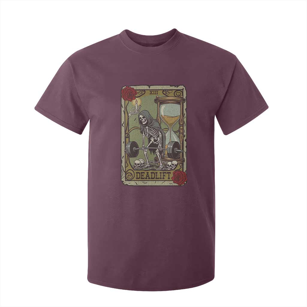 Funny Tarot Card Deadlifts Gym Workout Skeleton T Shirt For Kid TS11 Maroon Print Your Wear