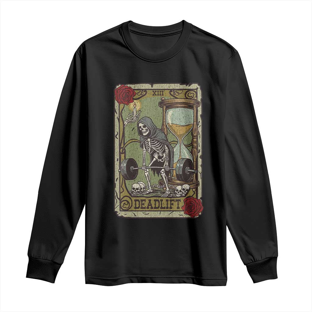 Funny Tarot Card Deadlifts Gym Workout Skeleton Long Sleeve Shirt TS11 Black Print Your Wear