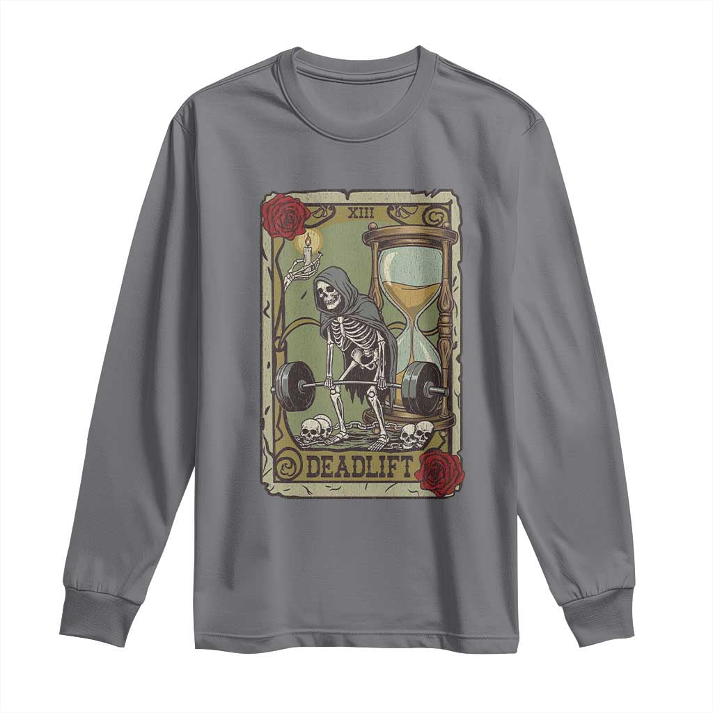 Funny Tarot Card Deadlifts Gym Workout Skeleton Long Sleeve Shirt TS11 Charcoal Print Your Wear