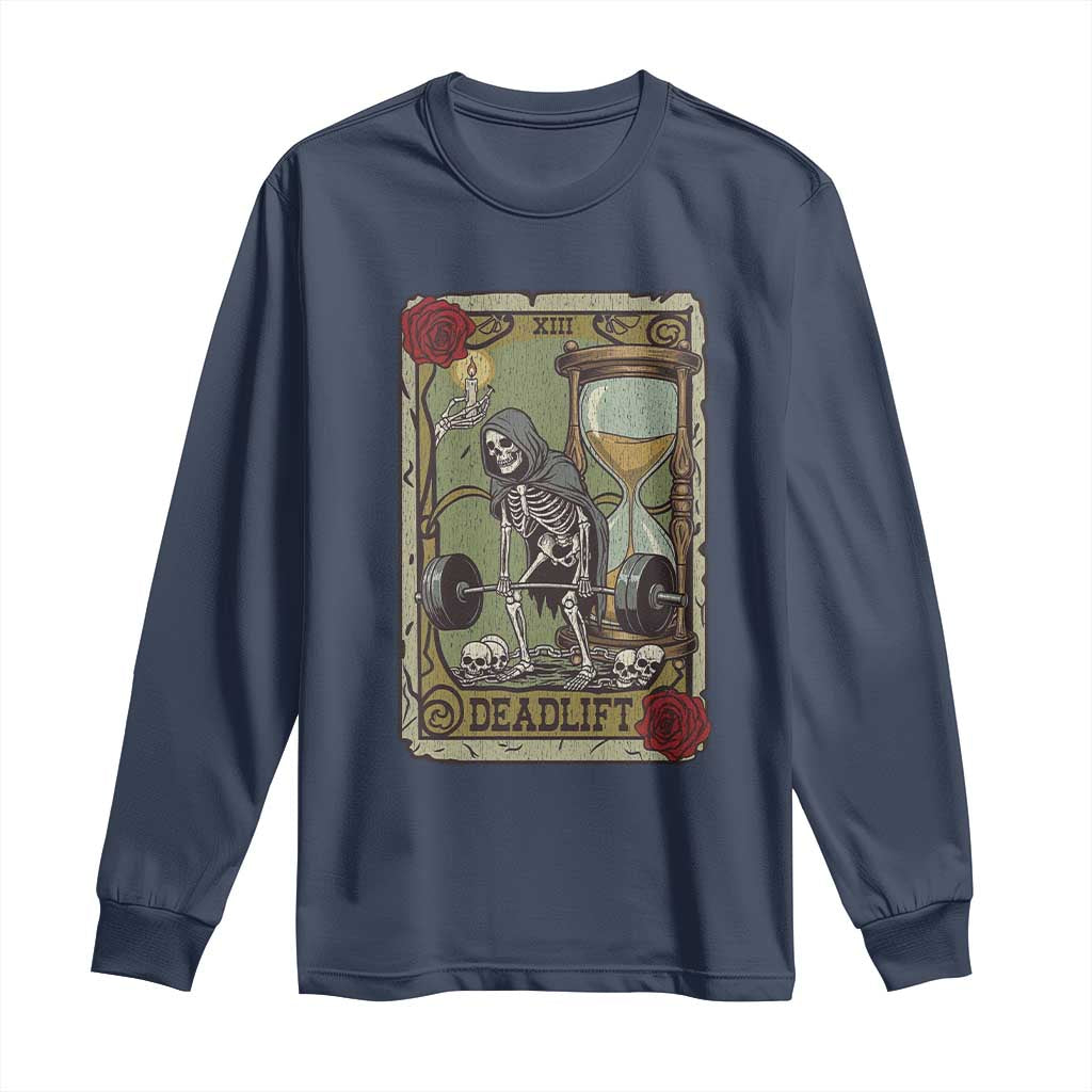 Funny Tarot Card Deadlifts Gym Workout Skeleton Long Sleeve Shirt TS11 Navy Print Your Wear