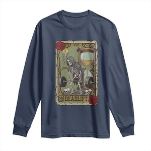 Funny Tarot Card Deadlifts Gym Workout Skeleton Long Sleeve Shirt TS11 Navy Print Your Wear
