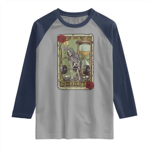 Funny Tarot Card Deadlifts Gym Workout Skeleton Raglan Shirt TS11 Sport Gray Navy Print Your Wear