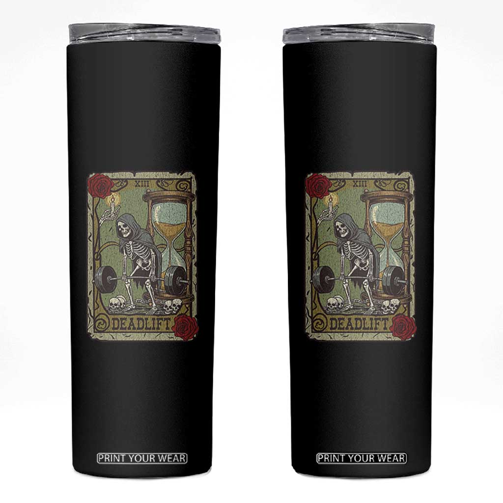 Funny Tarot Card Deadlifts Gym Workout Skeleton Skinny Tumbler TS11 Black Print Your Wear