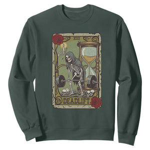Funny Tarot Card Deadlifts Gym Workout Skeleton Sweatshirt TS11 Dark Forest Green Print Your Wear