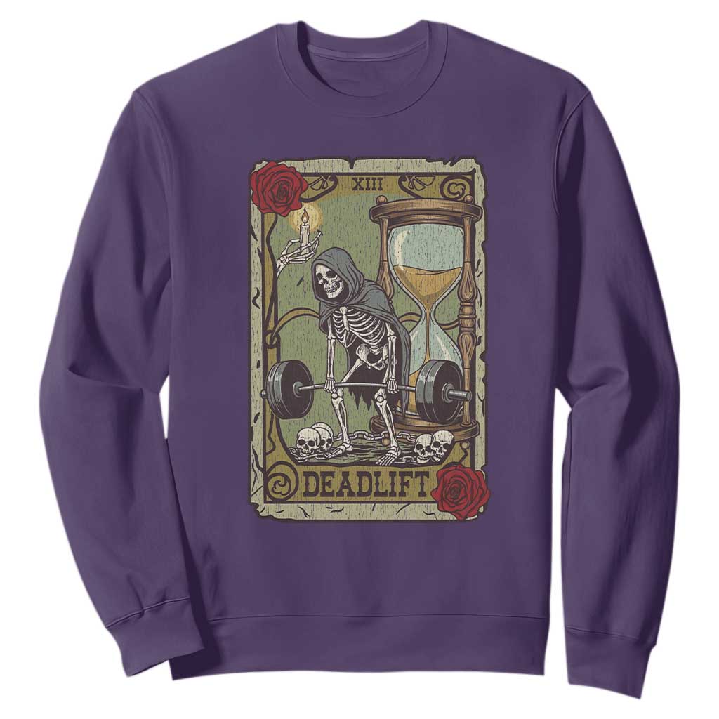 Funny Tarot Card Deadlifts Gym Workout Skeleton Sweatshirt TS11 Purple Print Your Wear