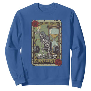 Funny Tarot Card Deadlifts Gym Workout Skeleton Sweatshirt TS11 Royal Blue Print Your Wear