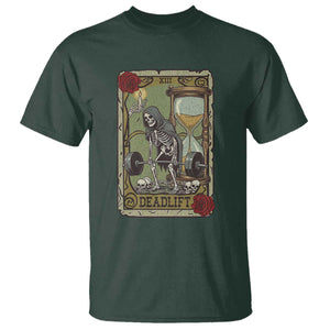 Funny Tarot Card Deadlifts Gym Workout Skeleton T Shirt TS11 Dark Forest Green Print Your Wear
