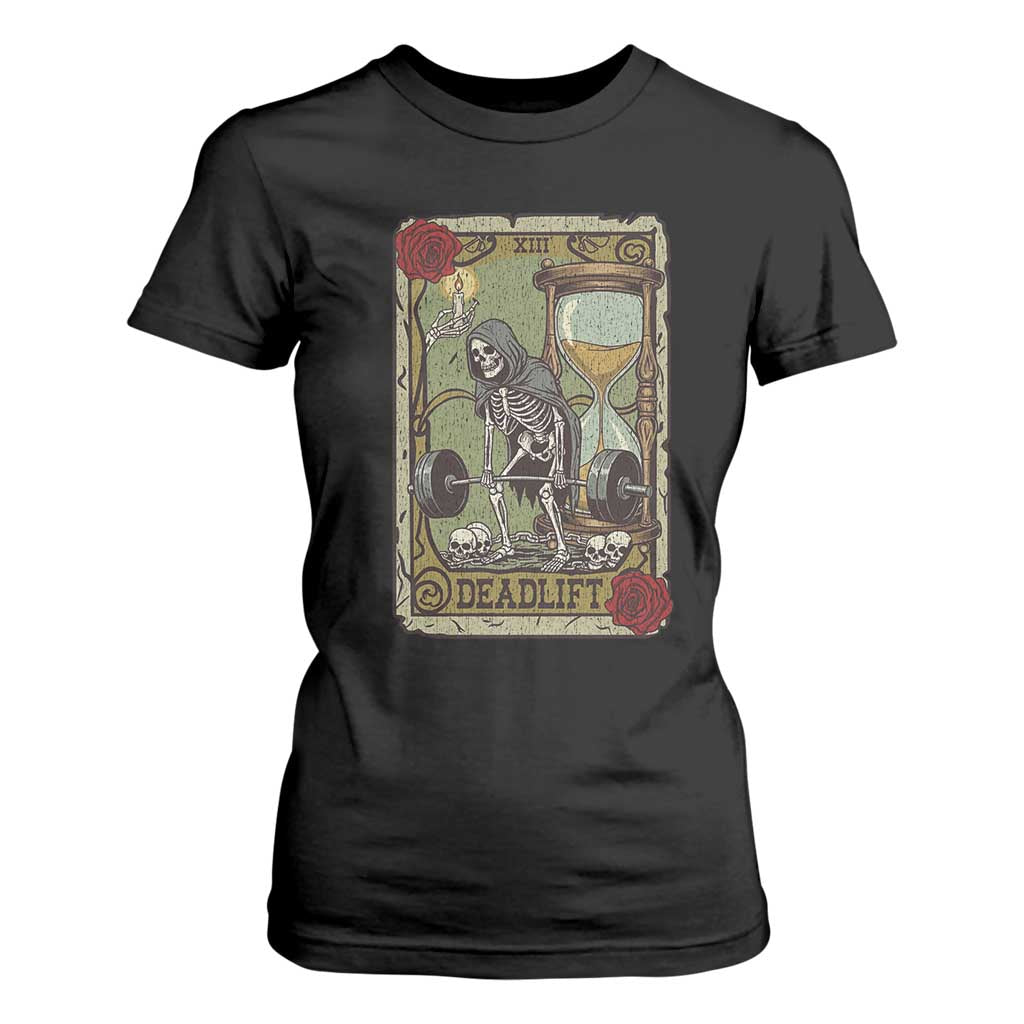 Funny Tarot Card Deadlifts Gym Workout Skeleton T Shirt For Women TS11 Black Print Your Wear