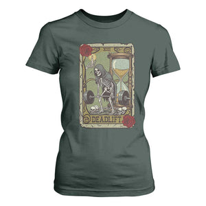 Funny Tarot Card Deadlifts Gym Workout Skeleton T Shirt For Women TS11 Dark Forest Green Print Your Wear
