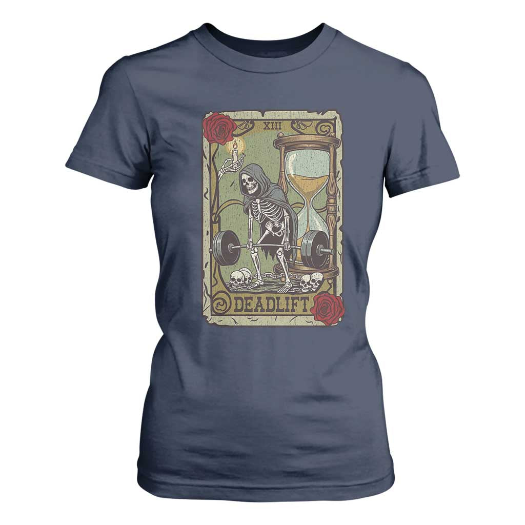 Funny Tarot Card Deadlifts Gym Workout Skeleton T Shirt For Women TS11 Navy Print Your Wear