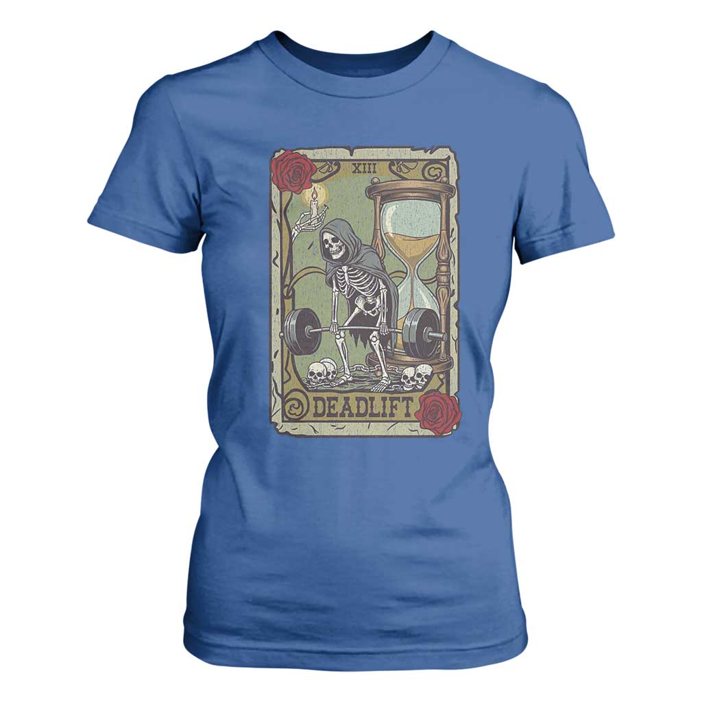 Funny Tarot Card Deadlifts Gym Workout Skeleton T Shirt For Women TS11 Royal Blue Print Your Wear