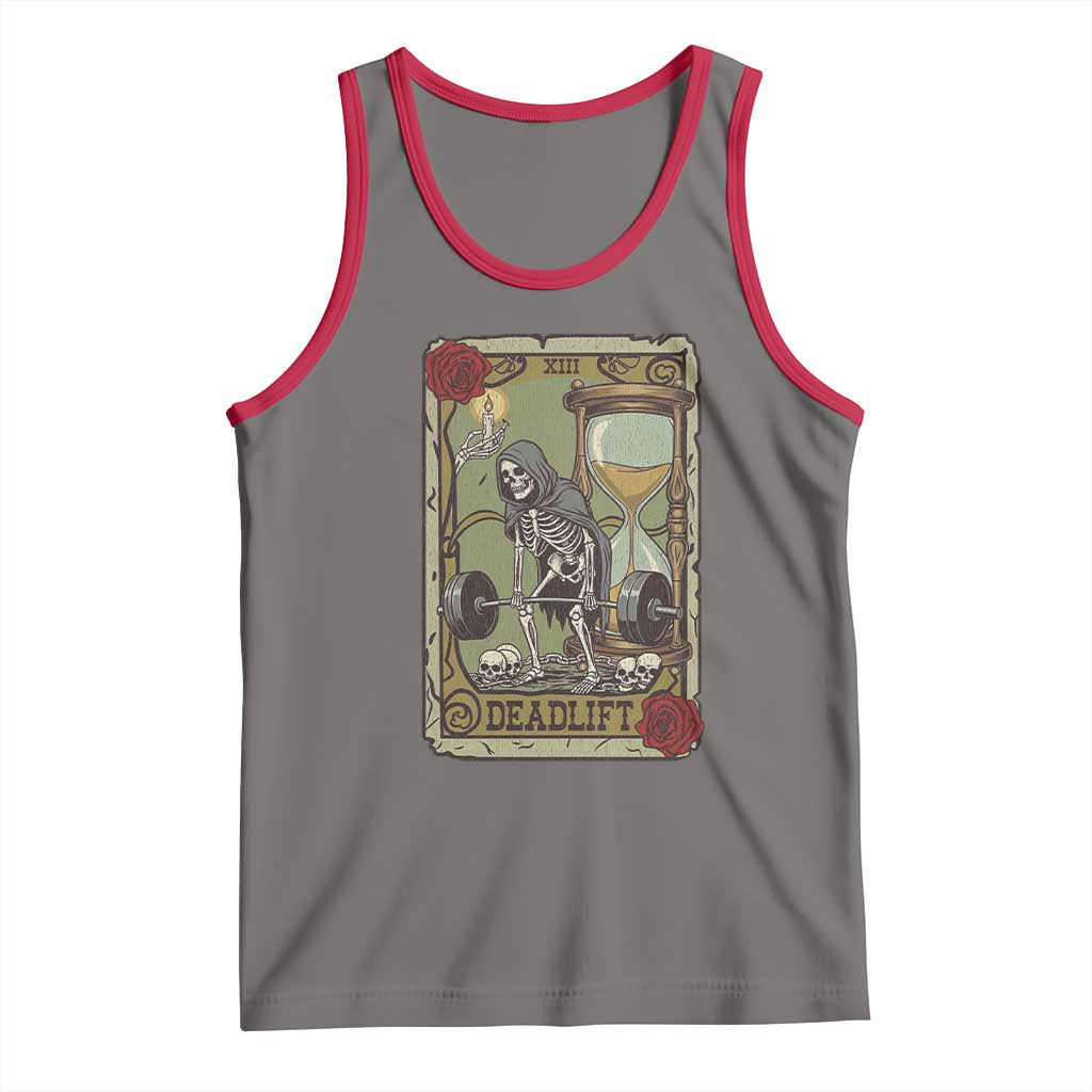 Funny Tarot Card Deadlifts Gym Workout Skeleton Tank Top TS11 Deep Heather Red Print Your Wear